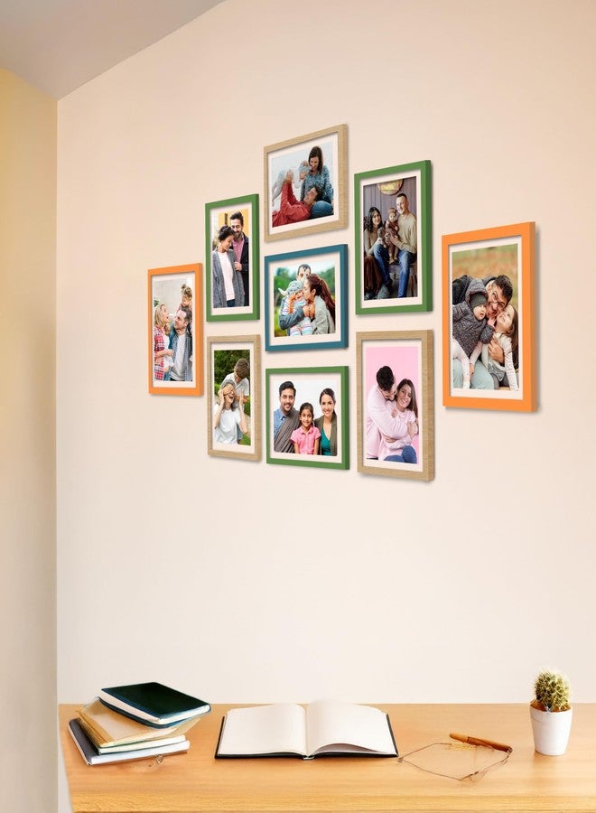 Rousrie Rectangular Photo Frames for Wall Decoration, Collage Kit With Acrylic Top, Multiple Sizes, Set of 9, Colourful, 5x7 Inches, 4x6 Inches - Image 1